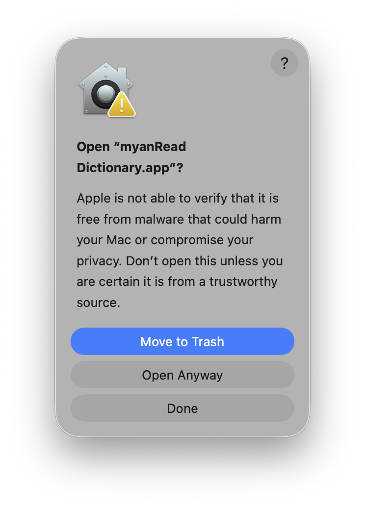 Open myanRead Dictionary.app? — Open Anyway