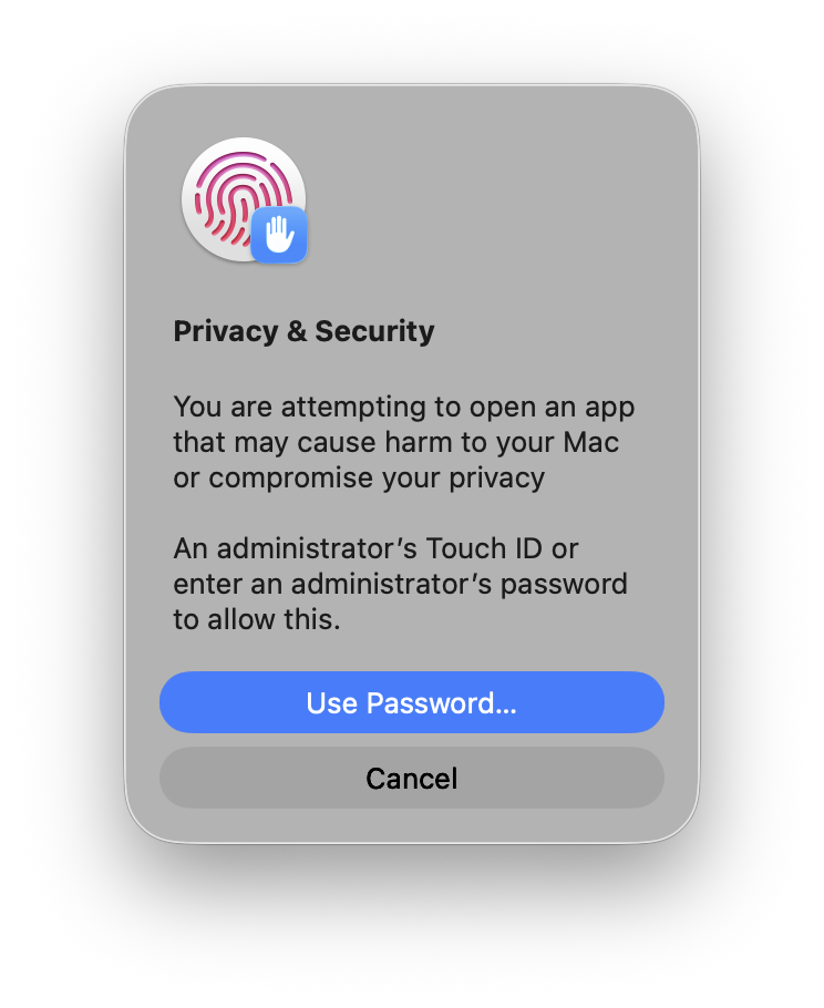 Touch ID (သို့) Password အတည်ပြုချက်